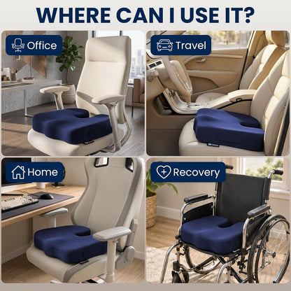 5 STARS UNITED Seat Cushion - Memory Foam Chair Cushion for Tailbone Pain Relief - Ergonomic Support for Coccyx, Sciatica & Butt - Office, Desk & Gaming Chair, Car Seat, Wheelchair, Airplane, Black
