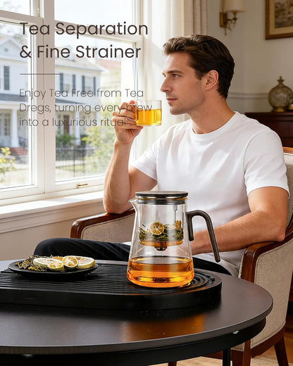 ZENS Magnetic Glass Infuser Teapot for Loose Tea, 27oz Walnut Wood Handle | Magic Teapot with Infuser, Echanted Tea Maker, Mess-Free Loose Leaf Tea Diffusers for Tea lover Gifts