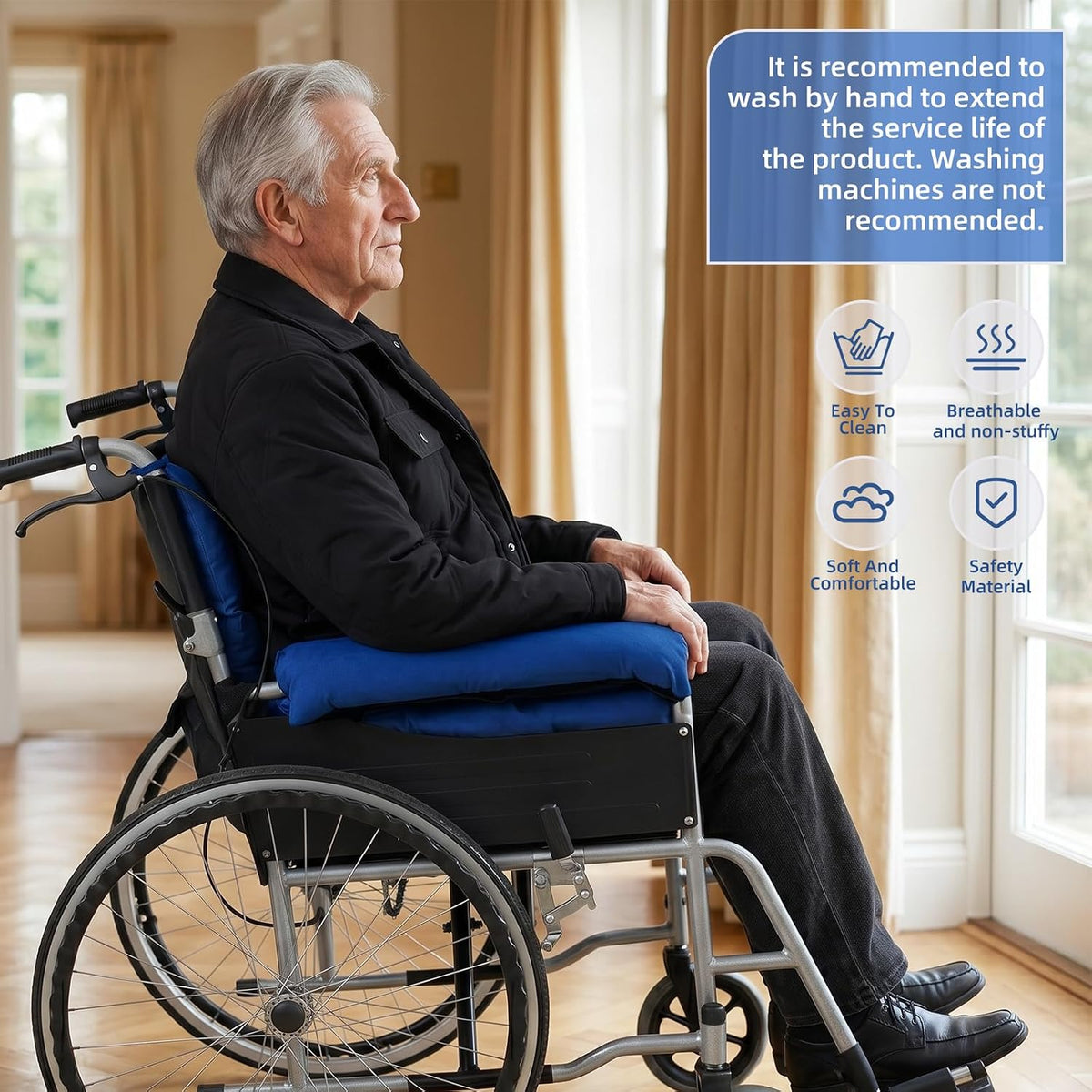 Wheelchair Seat Cushion with Integrated 11 Inch Short Armrest Pads, Comfort & Pressure Relief, All-in-One Support Coccyx & Back Insert (Black)