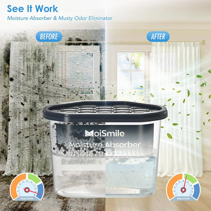 Moisture Absorbers with Activated Charcoal, Humidity Control & Air Deodorizing Preparations for Closet, Bathroom, Basement, Car & RV, 3 Pack