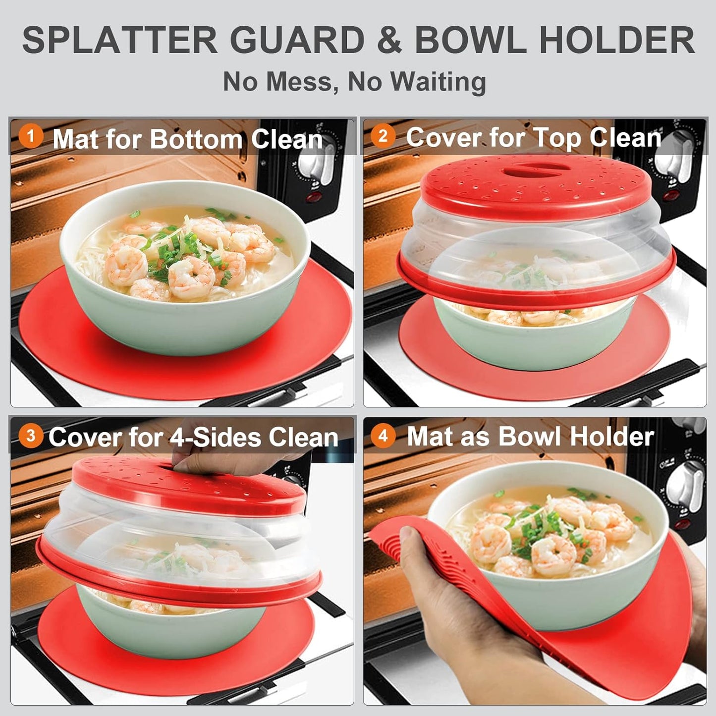 2 in 1, Aidacom Microwave Splatter Cover for Food & Silicone Microwave Mat, Mat as Bowl Holder, Trivet, Pot Holders, Drying, Baking, Utensils Rest for Kitchen Counter, Dishwasher Safe, Grey