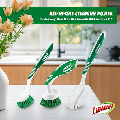 Libman Scrub Brush Kit | Cleaning Brush | Tile & Grout Brush | Small Scrub Brush | Power Scrub Brush | Carpet Brush | Bathroom Scrubber | Boot Scrubber | 3 Different Brushes Included