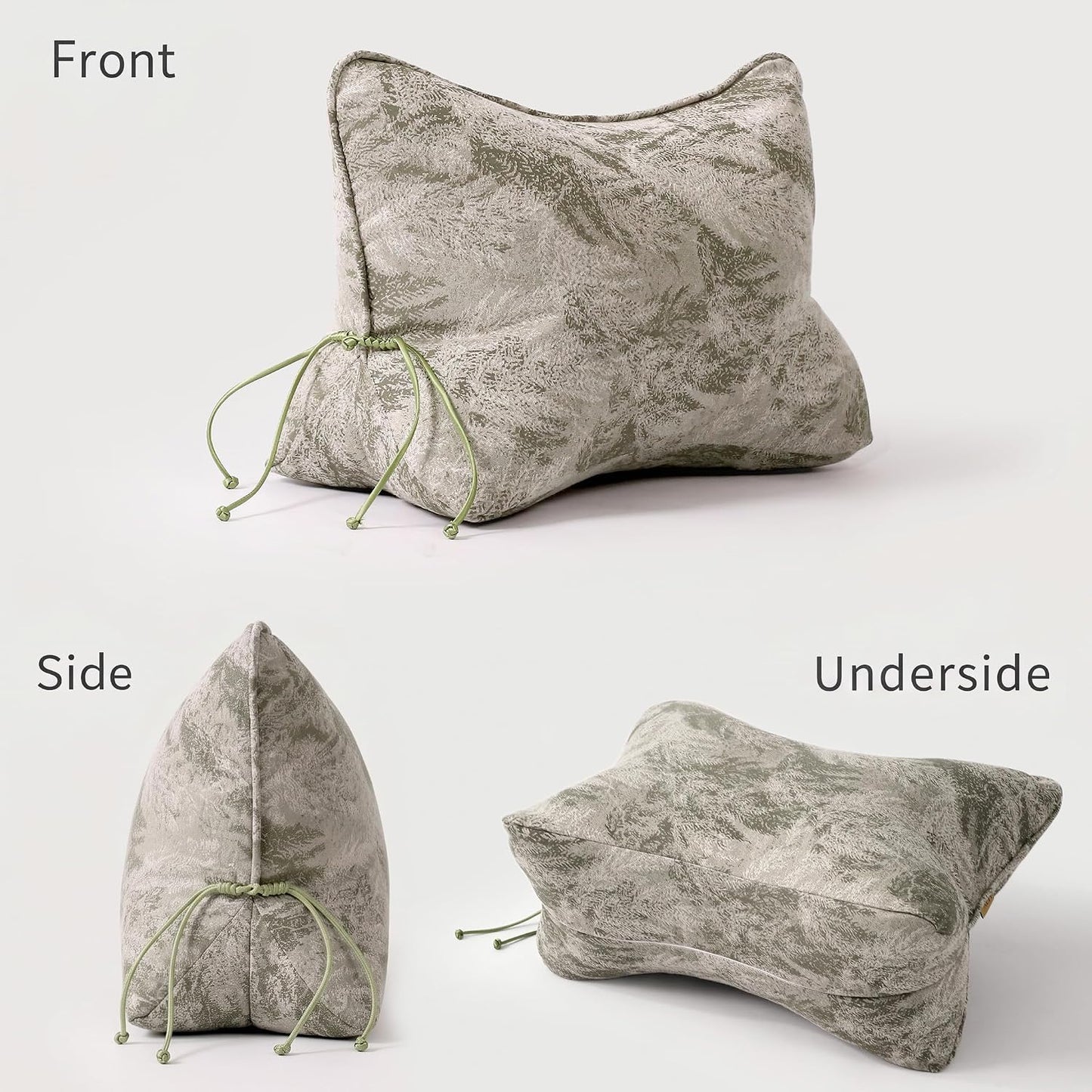 Pat. Pend. Lumbar Support Pillow, Reading Pillow, Moss Green | Back pillow for reading on a couch, sofa, or armchair; triangle cushion with removable, washable cover for lounging