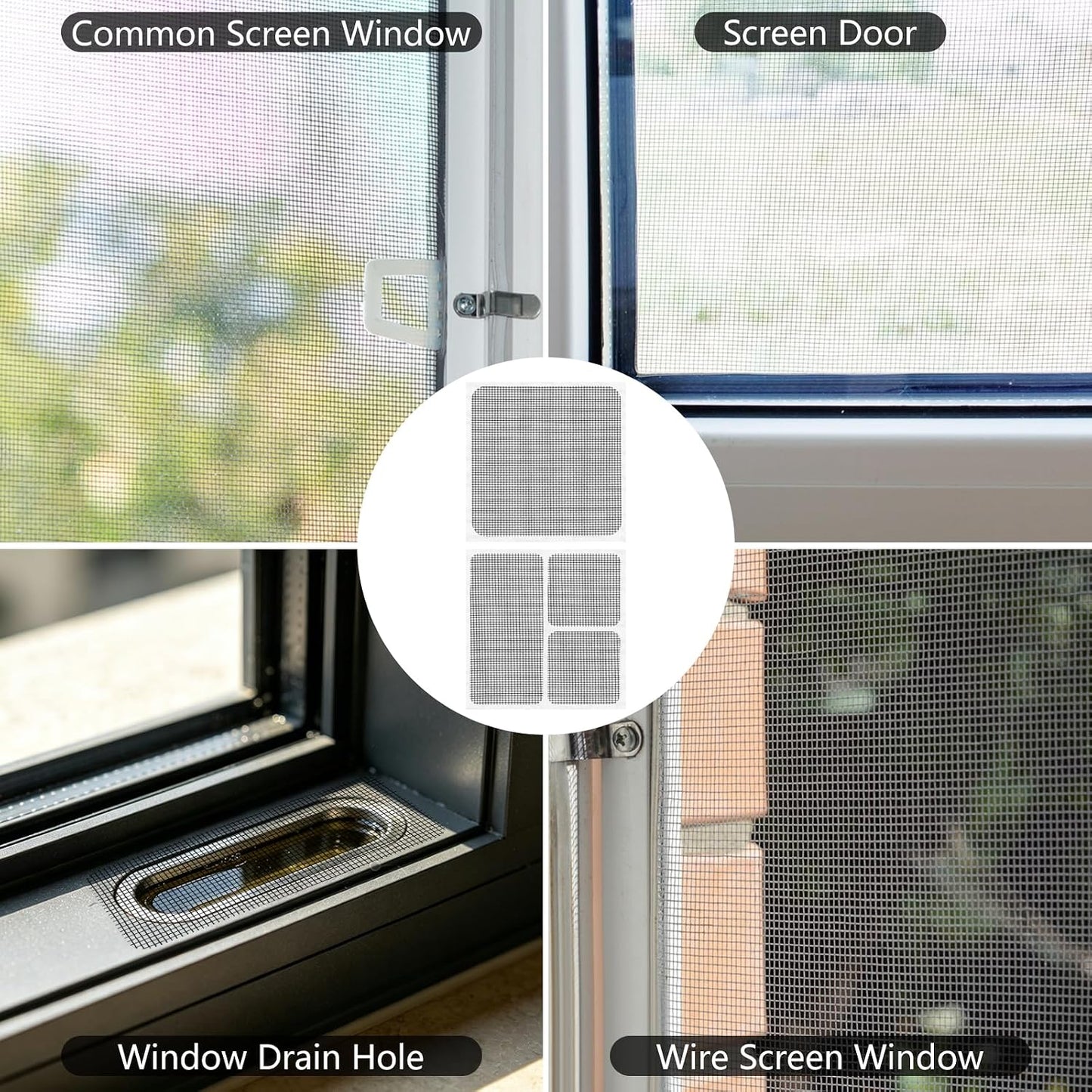 20 Sheets Window Screen Patches Repair Kit, Black 3 Sizes Window Screen Repair Kit for Mesh Screens Door, Window Drain Holes, Self-Adhesive Fiberglass Quick Screen Repair Tape