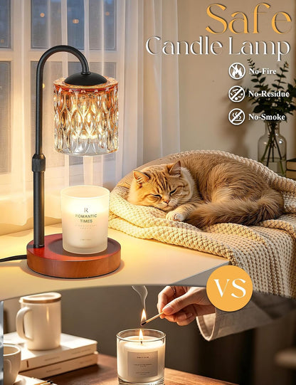 Briever Dimmable Candle Warmer Lamp with Timer, Height Adjustable Electric Candle Wax Warmer, Christmas Birthday Gifts for Women Mom, House Warming Gifts New Home Room Decor, Black Solid Wood Base