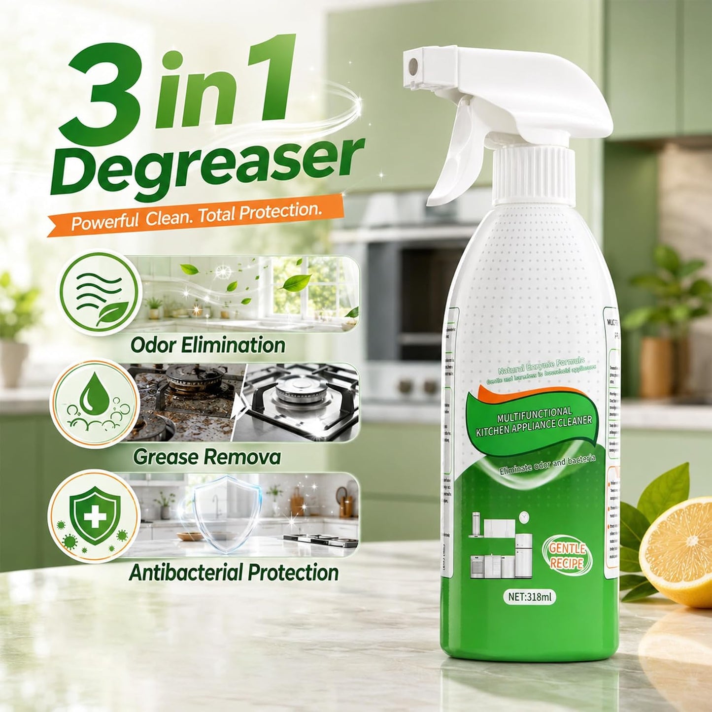 Upgrade Kitchen Spray Cleaner, Multi-Purpose Heavy Duty Grill Cleaner Foam | New Effective Stubborn Grease, Cooktop Degreaser, Professional Grease Remover Cleaning Spray for Oven, Range Hood, Sink