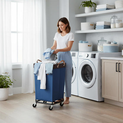 StorageWorks 160L Laundry Basket with Wheels, Rolling Hampers for Clothing | Beige Laundry Basket with Wheels, Metal Frame & Handles, Rolling Hamper for Bedroom, Bathroom, Dorm, Hotel