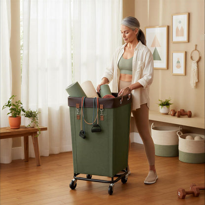 StorageWorks 160L Laundry Basket with Wheels, Rolling Hampers for Clothing | Beige Laundry Basket with Wheels, Metal Frame & Handles, Rolling Hamper for Bedroom, Bathroom, Dorm, Hotel