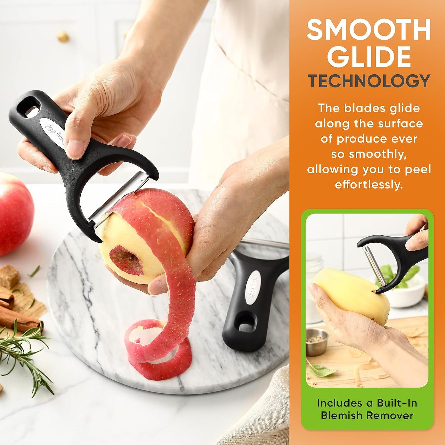 Spring Chef 3pcs Vegetable Peelers for Kitchen, Swivel, Y & Julienne Peeler | Premium Stainless Steel Potato Peelers with Soft Grip Handles, Ultra Sharp Blades for Fruits, Veggies, Apples, Carrots