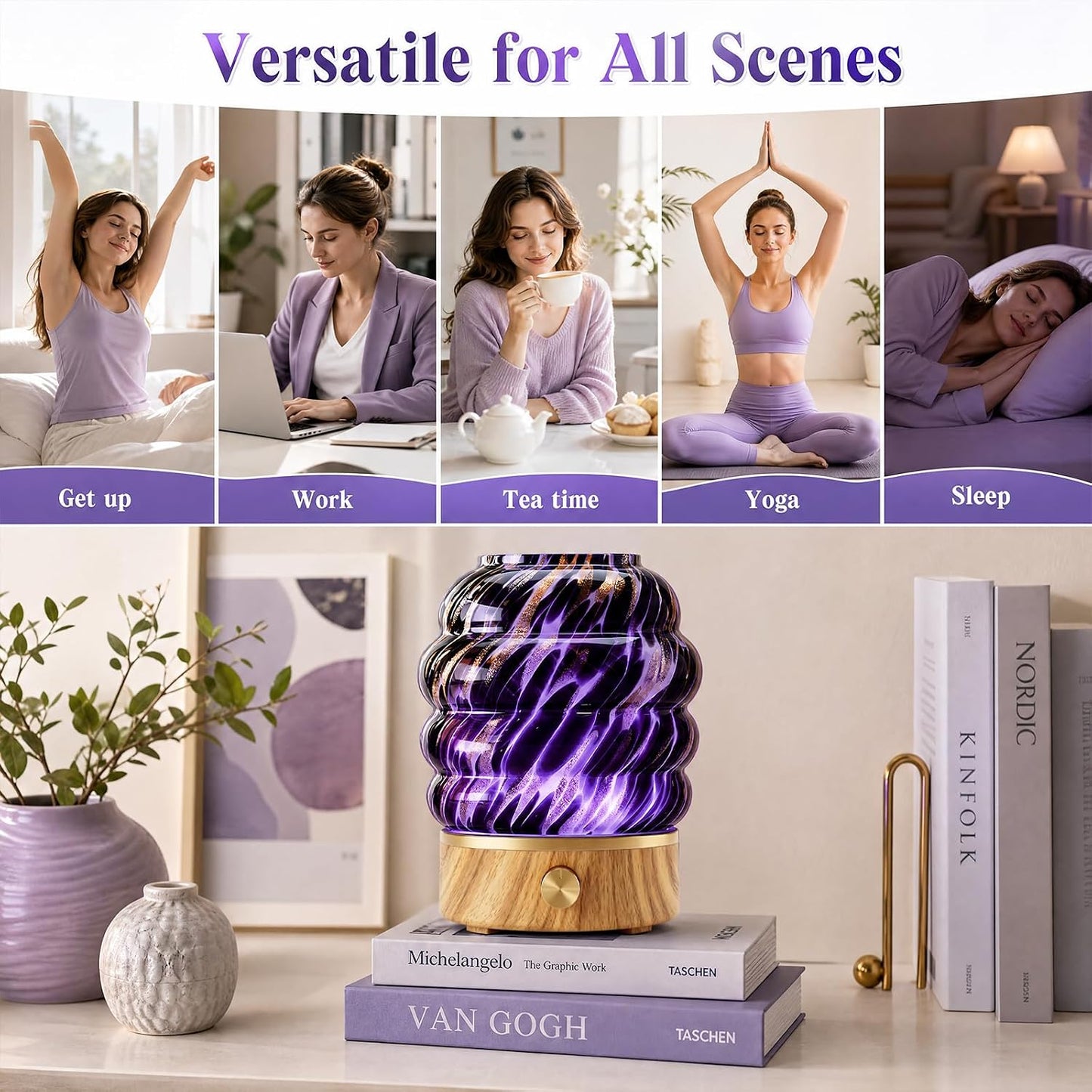 Glass Essential Oil Diffuser for Home - 180ml Ultrasonic Cool Mist Aromatherapy Diffuser for Essential Oils with 7 Led Night Light & Auto Shut-Off Protection for Home Office Bedroom Gifts for Women