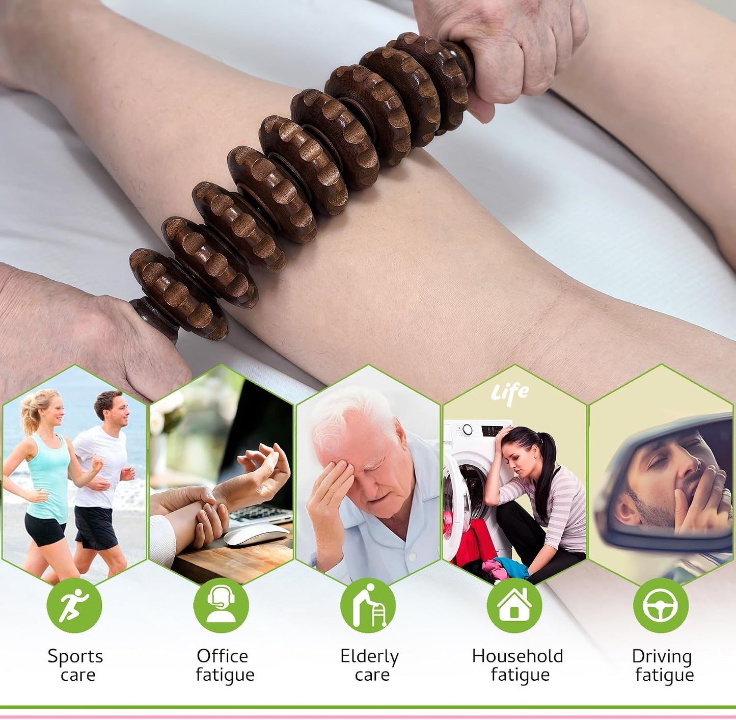 Manual Wood Therapy Massage Stick, Wooden Cellulite Muscle Roller for Legs | Body Sculpting, Lymphatic Drainage Massager, Wooden Massage Tools for Trigger Points Relief, Sore Muscle Recovery
