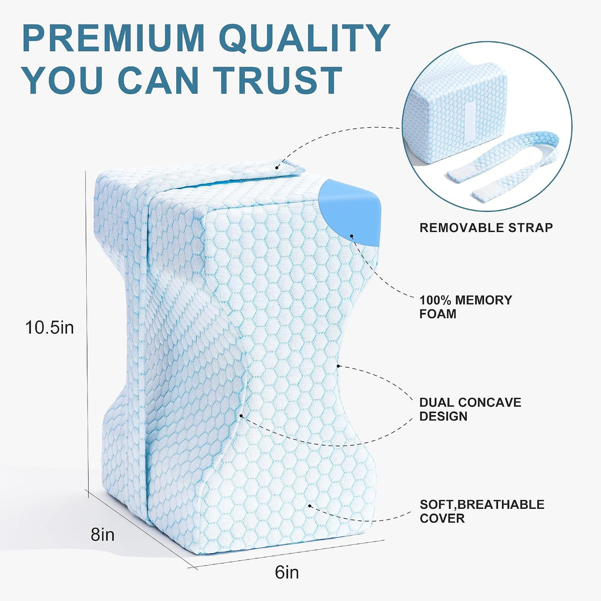 UJPFEO Knee Pillow for Side Sleepers, Leg Pillow for Sciatica, Back, HIPS, Knees, Joints Pain Relief,Pillows for Between Legs While Sleeping Spine Alignment Support & Relieves Pressure,Cooling White