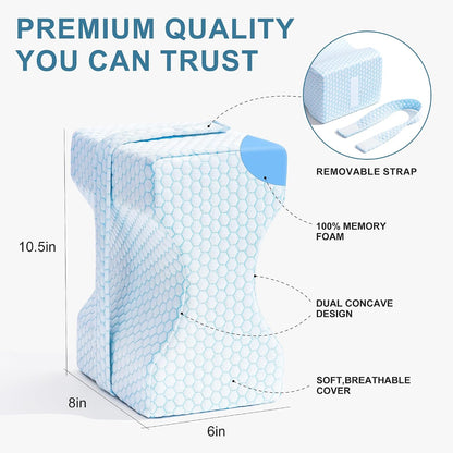 UJPFEO Knee Pillow for Side Sleepers, Leg Pillow for Sciatica, Back, HIPS, Knees, Joints Pain Relief,Pillows for Between Legs While Sleeping Spine Alignment Support & Relieves Pressure,Cooling White