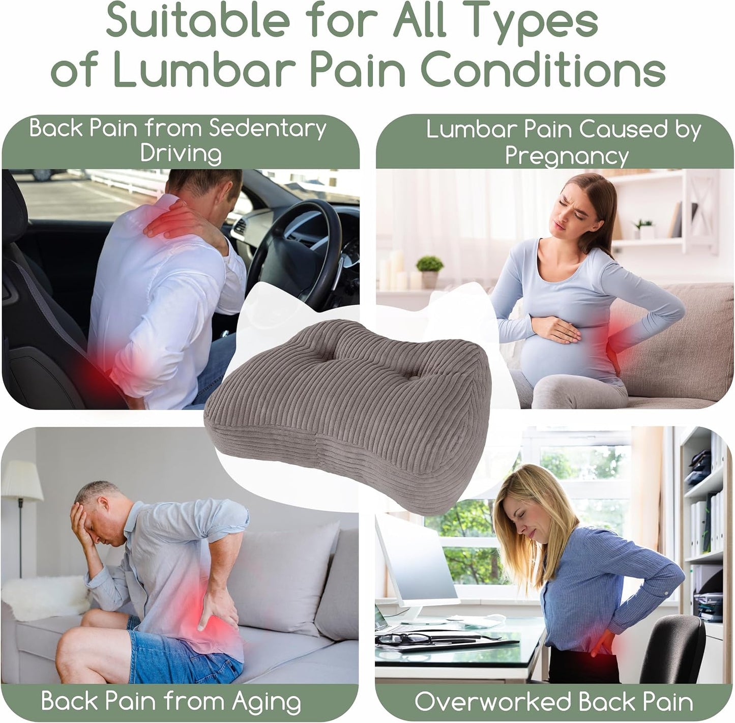 Lumbar Support Pillow for Recliner Chair/Accent Chair/Couch/Office Chair, Tufted Corduroy Back Support Cushion for Elderly, M-Shaped Recliner Cushions for Back Rest, Pain Relief, Reading, Dark Grey