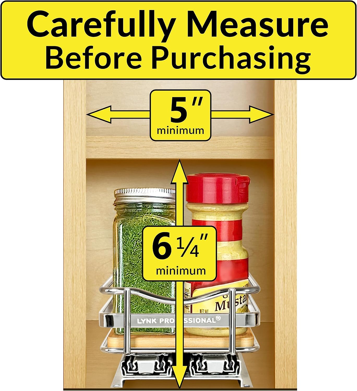 LYNK PROFESSIONAL® Pull Out Spice Organization for Cabinets - 4-3/8 inch Wide – Spice Rack for Inside Cabinets, Slide Out Spice Rack Organizer for cabinet – Pull Out Spice Rack, Sliding 2 Tier Chrome