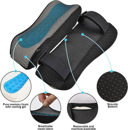 THARAHT 2pcs Ergonomic Blue Mesh Gel Memory Foam Armrest Support Pillow Anti Slip Adjustable Office Chair Games Home Wheelchairs