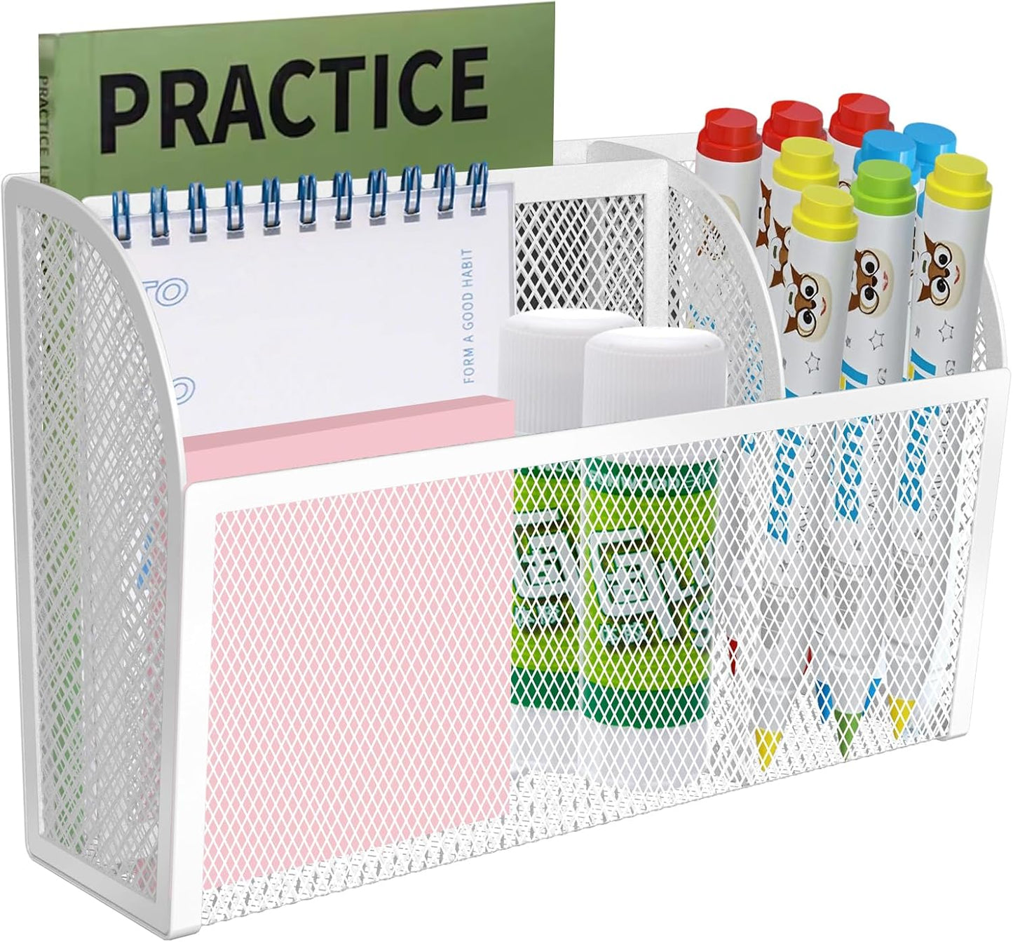 Magnetic Pencil Holder-Magnetic Basket for Fridge 3-Grid Mesh Magnetic Pen Holder for Refrigerator, Extra Strong Magnets Mesh Marker Holder Locker Accessories Organizer for Whiteboard