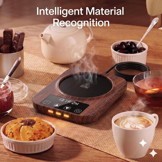 Coffee Mug Warmer for Desk - 9 Temperature Settings (100°F-180°F) Smart Electric Cup Warmer with 1-12H Timer, Large Heating Plate Auto Shut Off Coffee Warmer，Walnut