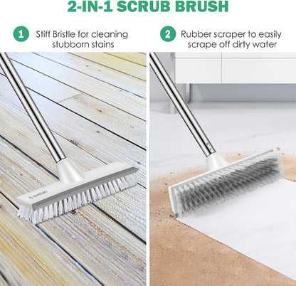 SetSail Floor Scrub Brush with 51-Inch Long Adjustable Handle 2 in 1 Scrape Brush Stiff Bristle Floor Scrubber for Cleaning Shower Bathroom Garage Kitchen Wall Deck Tub Tile | 2 in 1 Scrape Brush Stiff Bristle Floor Scrubber for Cleaning Shower Bathroom
