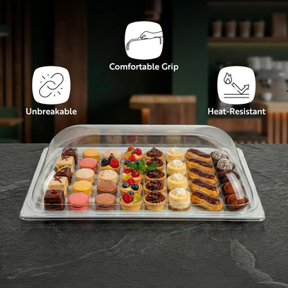 Restaurantware Cater Tek 11 Inch Polycarbonate Plate Cover 1 Shatterproof Dish Cover - Microwavable Endures Up To 210F Clear Plastic Splatter Cover With Finger Hole For 11 Inch Plates