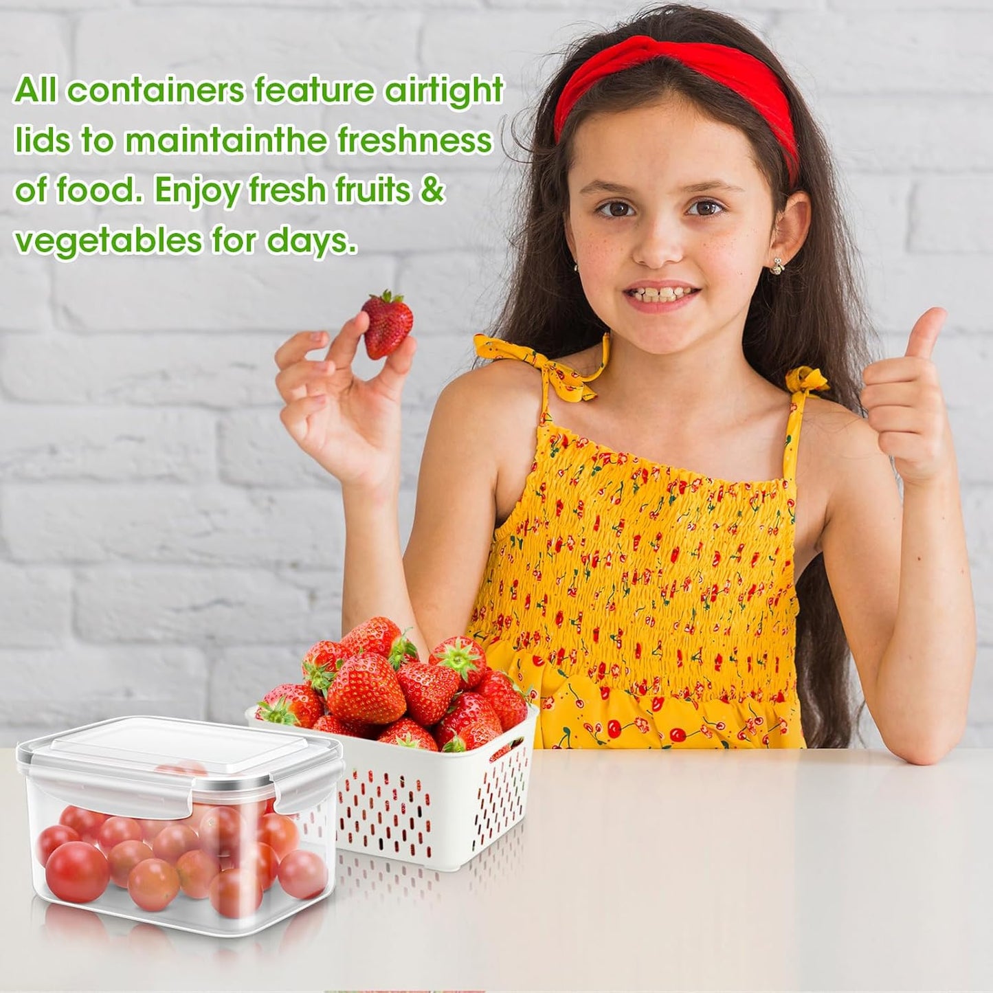 5 Pack Fruit Storage Containers for Fridge Berry Keeper Produce Saver | Leak-proof Food Container Set with Colander Veggie Keep Fresh BPA Free Plastic Refrigerator Organizer Freezer Dishwasher Safe