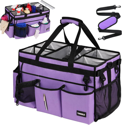 Extra Large Cleaning Caddy Bag with Built-In Support Board, Cleaning Tote Organizer with Removable Divider, Supply Carryall with Adjustable Shoulder Strap and Waist Belt for Cleaners & Housekeeper