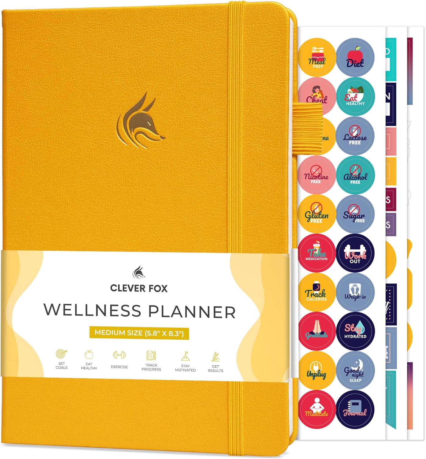 Clever Fox Wellness Planner & Food Journal for Weight Loss, A5 Orange | 5.8"x8.3" nutrition & exercise tracker for women tracking meals, diet & symptom diary, calorie counter notebook, stickers