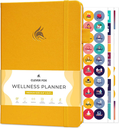 Clever Fox Wellness Planner & Food Journal for Weight Loss, A5 Orange | 5.8"x8.3" nutrition & exercise tracker for women tracking meals, diet & symptom diary, calorie counter notebook, stickers