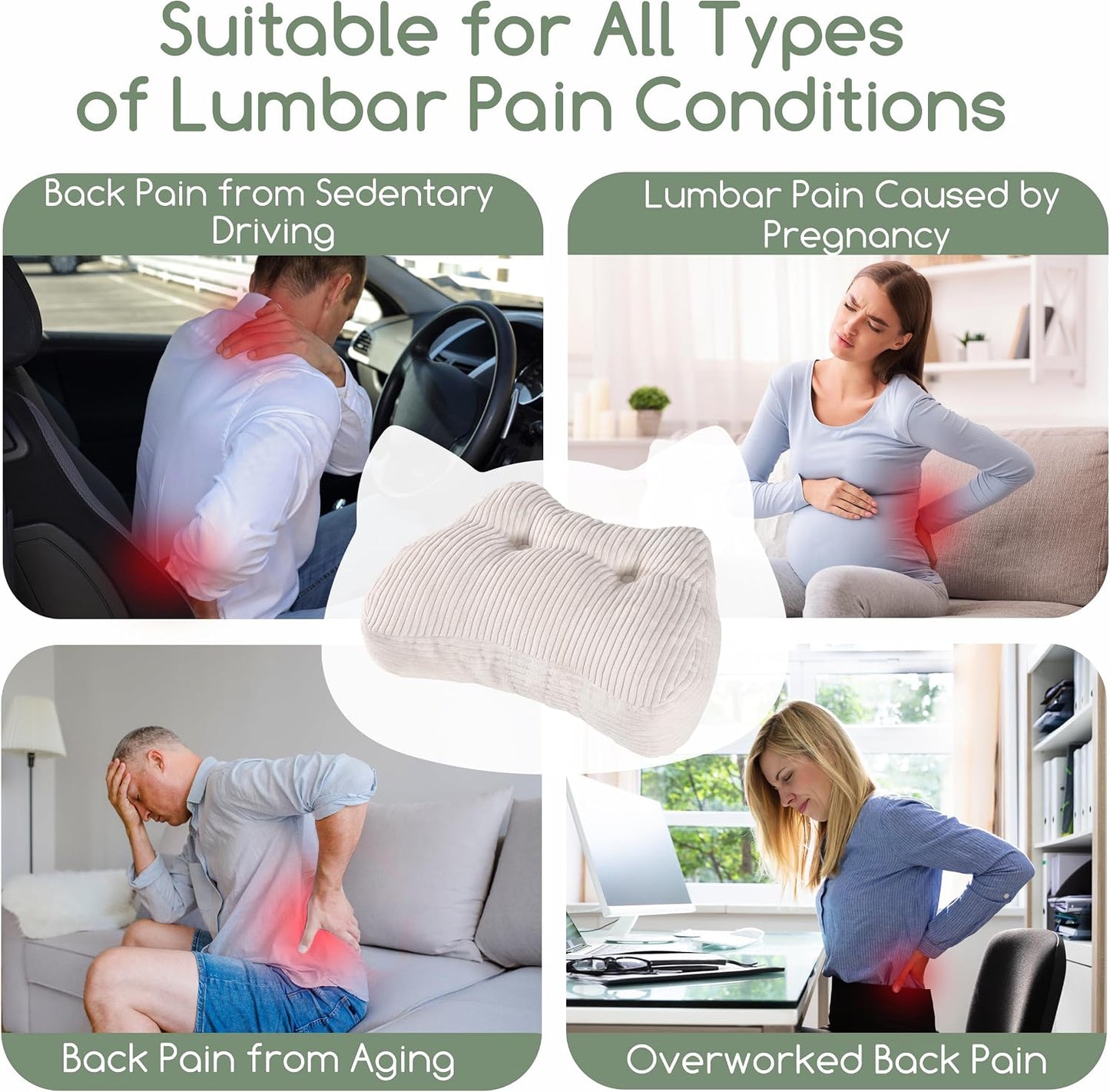Lumbar Support Pillow for Recliner Chair/Accent Chair/Couch/Office Chair, Tufted Corduroy Back Support Cushion for Elderly, M-Shaped Recliner Cushions for Back Rest, Pain Relief, Reading, Dark Grey