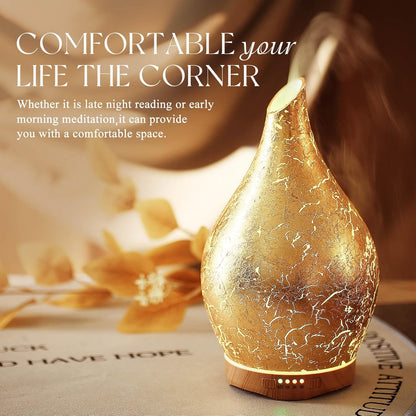 Porseme Essential Oil Diffuser 280ml Handmade Glass Diffuser 7H Runtime | Elegant Handmade Glass Aroma Diffuser with 7-color LEDs, Quiet Aromatherapy and Safe Auto Shut-off, Perfect for Gifts