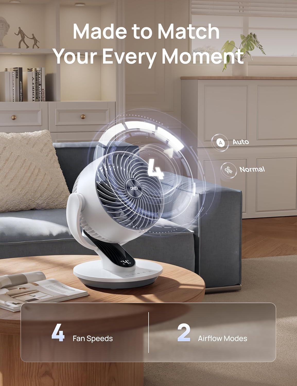 DREO Fan for Bedroom, 13-Inch Oscillating Table Air Circulator Fan for Whole Room, 120° Tilt Adjustment, 25dB Ultra-Quiet, 75ft Powerful Airflow, 4 Speeds Desk Fans with Remote for Home, Office