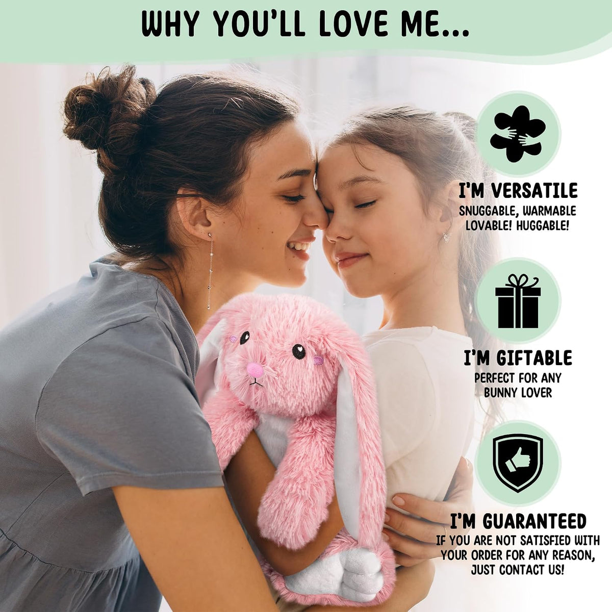 Bunny Microwavable & Weighted Stuffed Animals - 1.5 Lbs Unscented Heating Pad for Period Cramps Pain Relief and Anxiety, Cute Bunny Plush Toys Gifts for Women Girls Adults and Kids by Happy Fuel