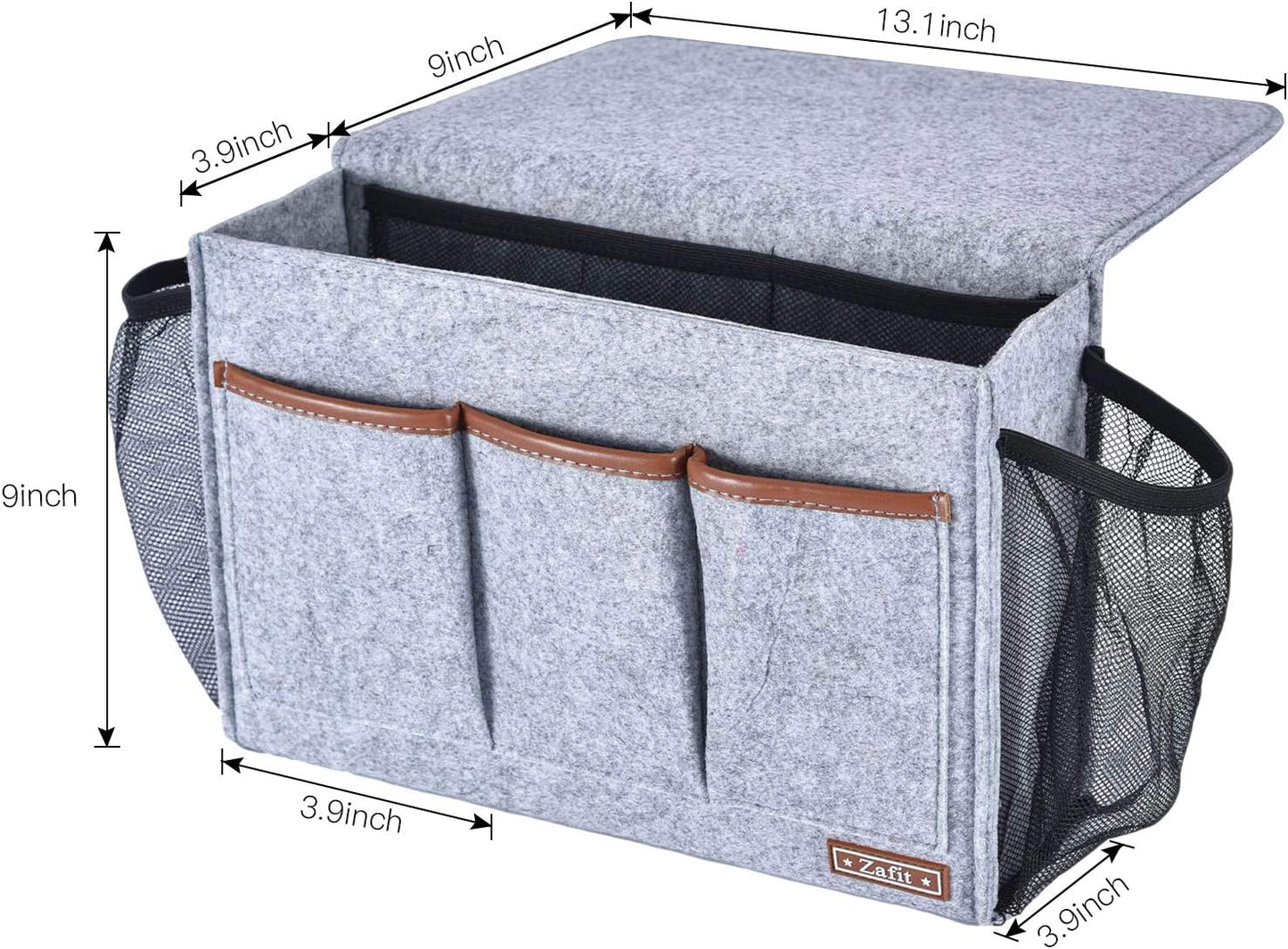 Zafit Bedside Caddy, Large Size Bedside Storage Organizer Bedside Organizer Caddy for Magazine Remotes Phone (13.4'' x 18.1'' Plus Size, Dark Grey)