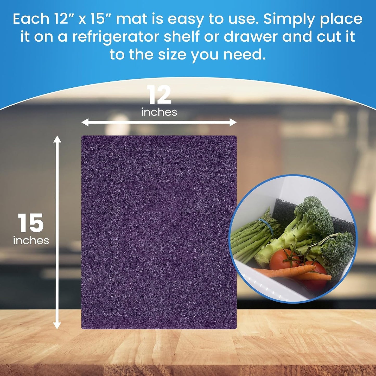 Bluapple FreshMats - Refrigerator Bin Liners, Fridge Drawer Mats - Keeps Produce Fresh Longer, Prevents Bruising, Promotes Air Circulation - BPA-Free Polyurethane Foam - (4-Piece Set, 12"x15", Green)