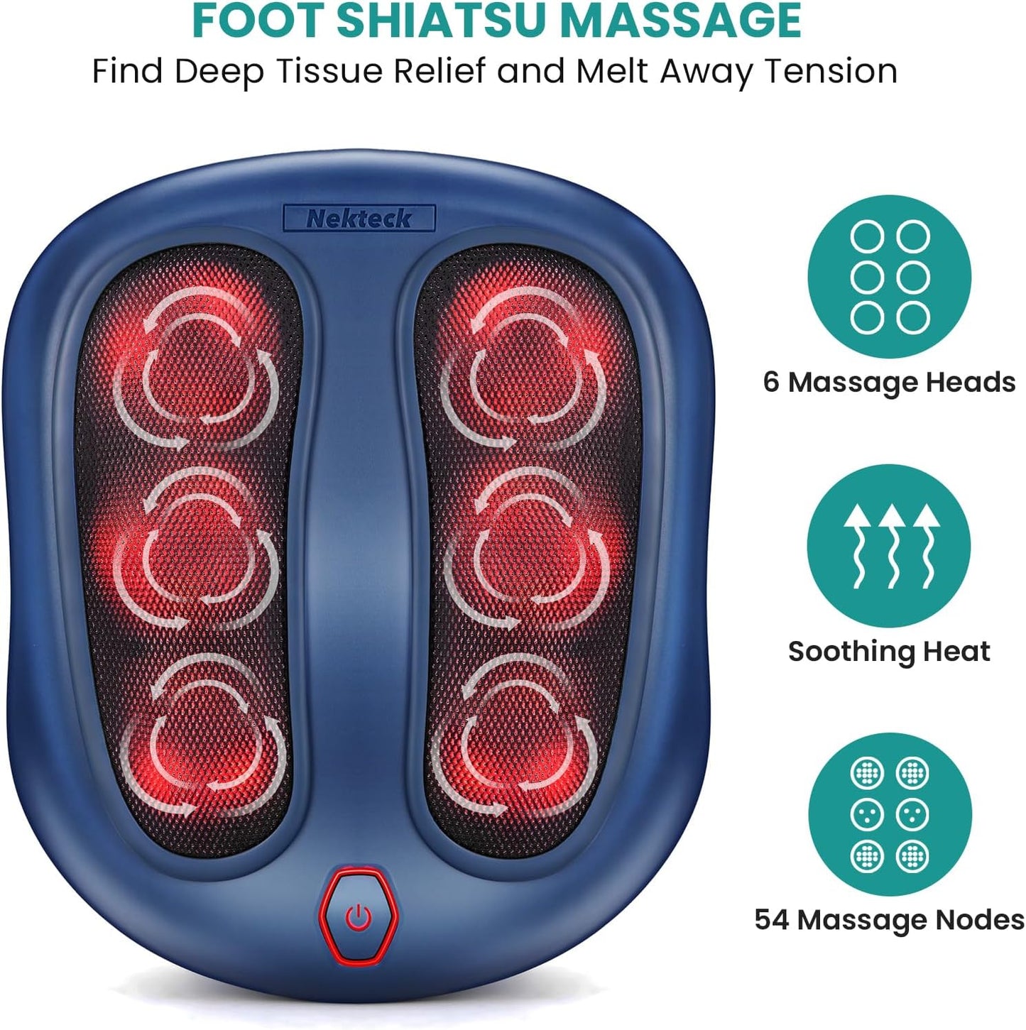 Nekteck Foot Massager with Heat, HSA Eligible FSA Massage Tools Gifts | Shiatsu Heated Electric Kneading Foot Massager Machine for Plantar Fasciitis, Built-in Infrared Heat Function and Power Cord