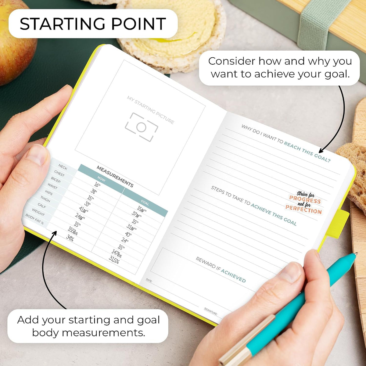 Clever Fox Food Journal for Women & Men, Weight Loss Tracker, Aquamarine