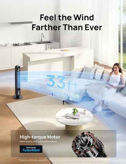 DREO Tower Fan for Bedroom, 26ft/s Velocity, 90° Oscillating, 8H Timer
