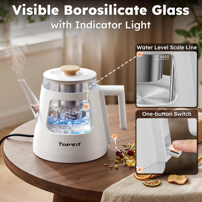 TOPWIT 2.0L Glass Electric Kettle, Hot Water Boiler, BPA-Free | Stainless Steel Bottom & Lid, Fast Boil, Auto Shut-Off & Boil-Dry Protection, No Plastic Odor | for Tea, Coffee, Home, Office