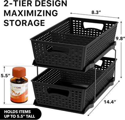 Simple Houseware 2 Tier Pull-Out Sliding Drawer Under Sink Storage, White | Great for Kitchen Bathroom Tray Shelf Organizer