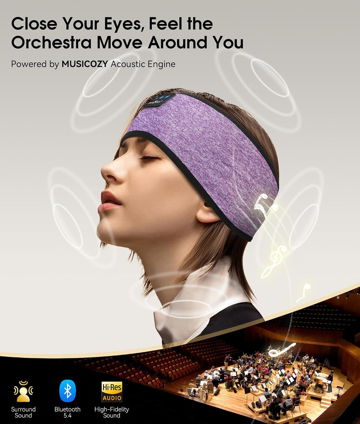 MUSICOZY Bluetooth 5.4 Sleep Headphones Headband Sports Wireless Audio