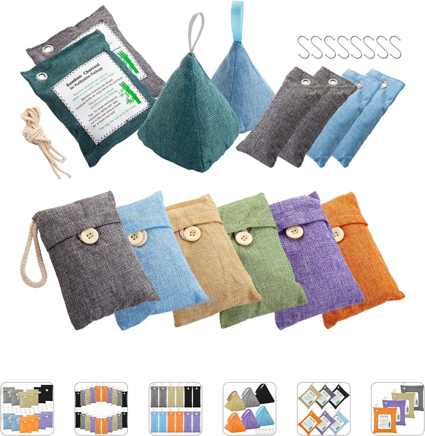 Charcoal Bags Odor Absorber (3x200g) Activated Bamboo Charcoal Air Purifying Bags Charcoal Odor Eliminating Bags for Home & Car Shoes, Closet, Pet -3 PACK