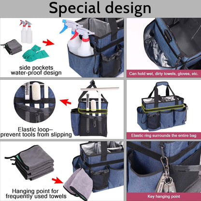 Large Cleaning Caddy Bag Built-in hard plastic sheet Aluminum foil lining | Waterproof nylon, aluminum foil lining, detachable dividers, dual straps for housekeepers