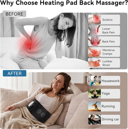 Cordless Portable Heating Pad with Massager for Back Pain Relief,5000mAh Rechargeable Lower Back Massager with 3 Heat 3 Vibration,Wireless Heating Pad for Cramps,Back Support Heat Massage Belt