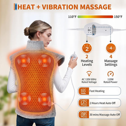 Massaging Heating Pad for Neck and Shoulders and Back, Gifts for Mom Dad