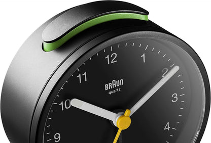 Braun Classic Analogue Alarm Clock with Snooze and Light, Quiet Quartz Movement, Crescendo Beep Alarm in White, Model BC12W.