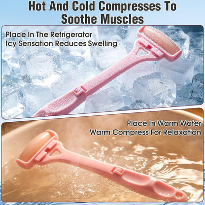 Foldable Manual Leg Massage Rollers for Neck Back, Back Massage Rollers | Women Leg Massager Roller, 3Rollers with Storage bag, Dual Hot and Cold Use Body Roller for Facial, Sturdy and Portable Pink