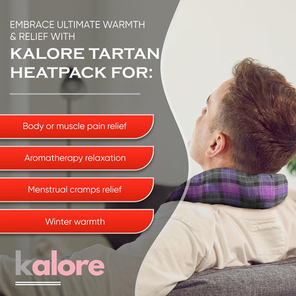 Microwavable Heating Pads for Winter Warmth, Back, Stomach & Head Comfort – Kalore Soft Cotton Tartan Neck Wrap – Even Heat Distribution Hot Compress Bag – Wheat Heat Pad XL – Unscented – Gray