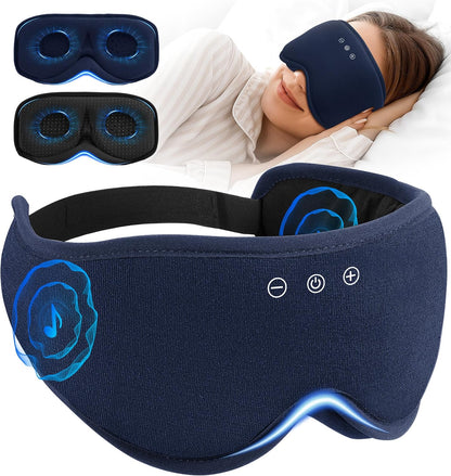 Bluetooth Sleep Mask with 2 Removable 3D Contoured Cup, Bamboo Cotton Bluetooth Sleep Headphones for Side Sleepers with Timming Setting, Blackout Eye Mask for Travel Meditation Men Women