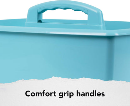 Storex 2-Compartment Large Cleaning Caddy – Multipurpose Supply Organizer with Handle - Black, 1-Pack (00973A06C)
