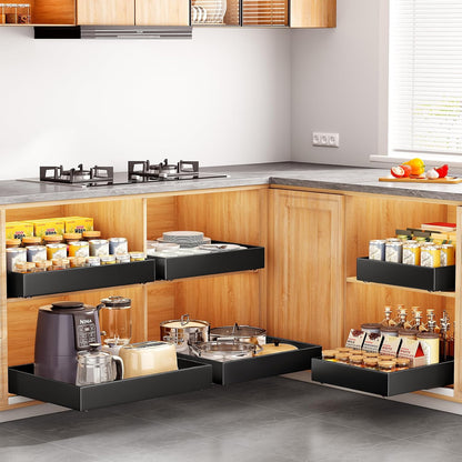 Pull out Cabinet Organizer, 21"Deep, Heavy Duty Full-Extension Slide out Drawers for Kitchen Cabinets with Nano Adhesive, Roll Out Shelf Sliding Cabinet for Pots, Bathroom, Pantry, Under Sink, White